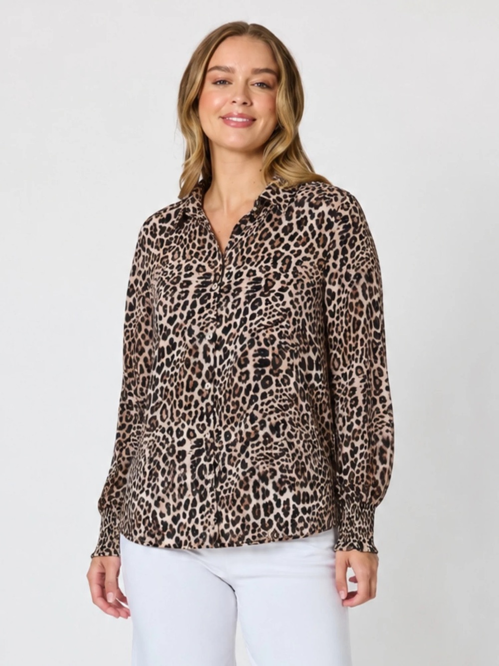ANNE KLEIN XXL~SERENGETI LEOPARD PRINT BLOUSE~V-NECK COLLAR SHIRT~SWIMSUIT COVER